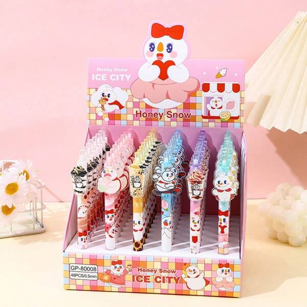 6pcs Cartoon Acrylic Patch Decorative Neutral Pen Signature Pen Fun Writing Ballpoint Pen - Suitable For Campus Writing Signature 0.5mm Neutral Pen (Random Color) Ballpoint Pen Cute Neutral Pen Student Campus Reward Stationery,School Supplies,Back To School