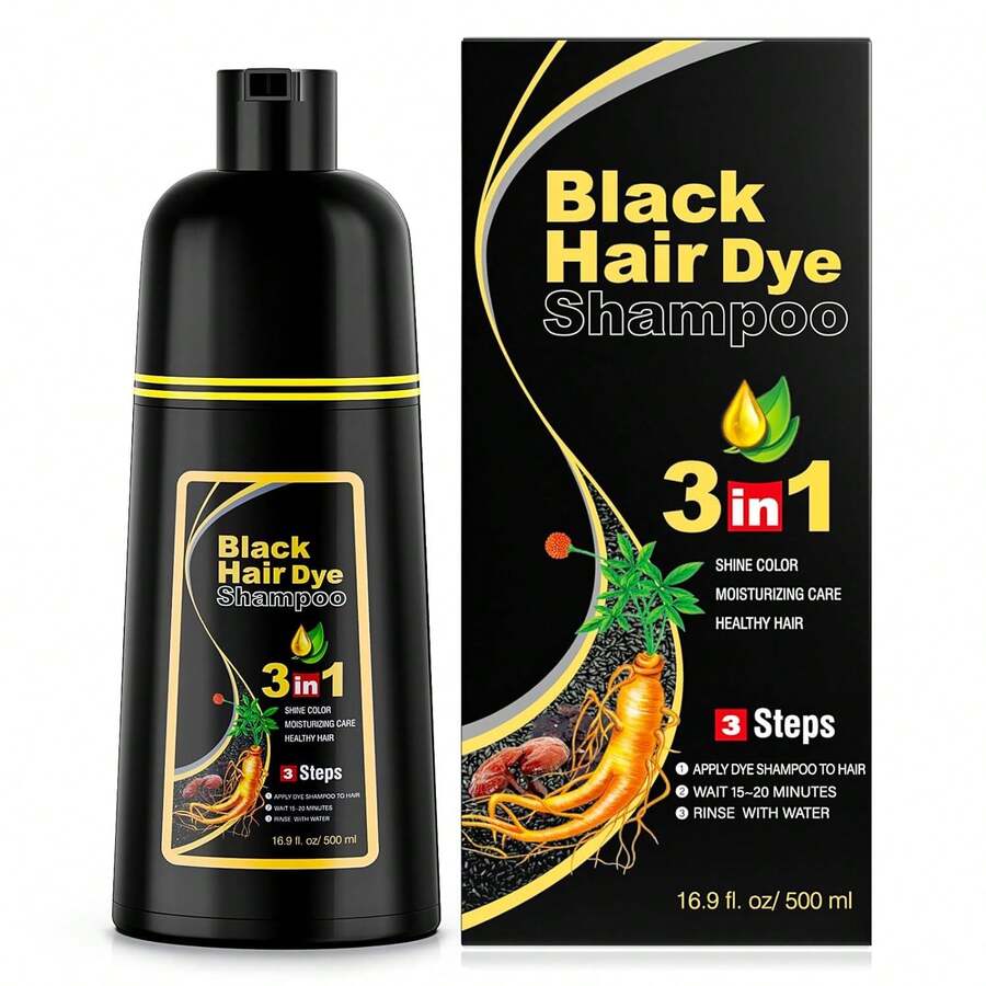 Black Hair Dye Shampoo 3 In 1 Hair Color Shampoo For Women & Men For Gray Hair Coverage For Instant Champu Para Canas Mujer - Black and White - View 1