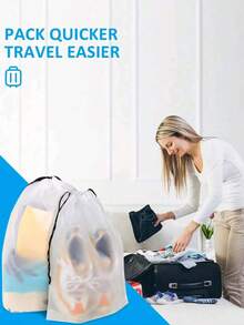 10 个旅行鞋袋，大号透明旅行抽绳鞋袋，防水防尘，便携，用于打包鞋子旅行袋，旅行鞋收纳袋，男女通用靴袋鞋盒鞋收纳盒鞋子收纳配件，旅行度假邮轮夏季假期旅行包旅行用品必备品，适用于大学宿舍家庭学校酒店 - 無色 - 查看 2