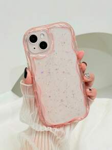 Sequins 1pc Epoxy Coated Shiny Transparent Pink Phone Case, Made Of TPU, Compatible With IPhone 11 12 13 14 15 16 Pro Max Waterproof Shockproof Anti-Fall Scratch Resistant