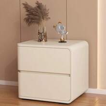 Wooden Furniture - Bedroom Small Luxury High-End Cabinet, Bedroom Storage Cabinet, Left Or Right Optional, Single Upper And Lower Drawers, Multi-Layer Solid Wood Boards, Pine Wood Nightstand, Beige Leather Storage Cabinet - Multicolor - View 2