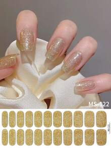 22/44/66/88片装免烤灯软胶美甲贴纸，简约纯色美甲按压式贴纸，哥特风闪粉全覆盖美甲贴纸，多种尺寸可选，黑色、白色、红色、圣诞节、万圣节、深绿色、粉色、黄色、香槟金等多种颜色。 - 彩色 - 查看 20