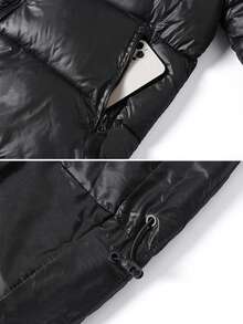 Herren Jacke in Schwarz & Gold, lässige Mode dicke, weite Kapuzenjacke für Paar, Herbst Winter - Schwarz - Übersicht 7