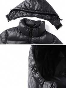Herren Jacke in Schwarz & Gold, lässige Mode dicke, weite Kapuzenjacke für Paar, Herbst Winter - Schwarz - Übersicht 5