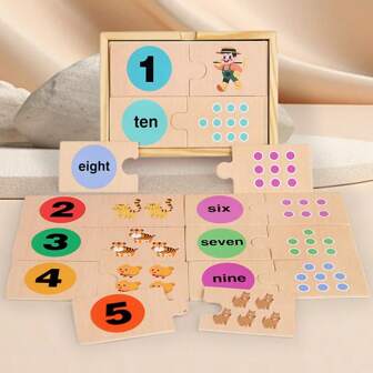 A Set Of Children's Early - Education And Educational Wooden Puzzle That Enhances Hands - On Ability, Features Number Matching, Has Double - Sided Content For Cognitive Learning, Can Be Stored In A Solid - Wood Box For Portable Play. Suitable For Babies Over 3 Years Old. It's An Early - Education Toy, A Birthday Gift, A Halloween Gift, And An Educational Puzzle.