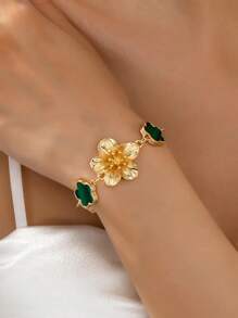 1 pieza Pulsera elegante con forma de trébol de cinco hojas en estilo vintage, diseño único, regalo personalizado, adecuado para mujeres, Día de la Madre, boda