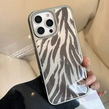 斑马纹 1 件 Gucadi 奢华黄色猎豹斑点电镀硬壳手机壳，适用于 Apple 16/15/14/13 系列