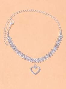 1pc Fashionable Multi-Layer Diamond Shaped Crystal Chain Heart Pendant Anklet For Women, Summer Beach Vacation Accessory