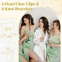 DEEKA 12 Pcs Bridesmaid Proposal Gifts, Pearl Hair Claw Clips & Bridesmaid Knot Bracelet Bachelorette Party Wedding Favors Bridal Party Present Hair Accessories Women(Gold Bracelets)Valentine's Day DFOJ - 金手鐲 - 查看 3