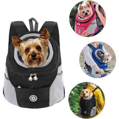 Hundetransport-Rucksack mit Aufbewahrungstaschen, kleiner Hunde-Frontträger-Rucksack mit verstellbaren Trägern, atmungsaktiver Hunde-Frontträger mit Gurt für Reisen, Wandern, Radfahren und Outdoor-Nutzung