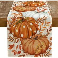 1pc Autumn Pumpkin And Leaf Patterns Table Runner, Fall Themed Linen Table Cloth, Ideal For Home Kitchen Decor, Farmhouse Home Decoration Fall Decor Halloween Autumn Decor