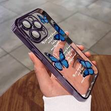 Funda protectora premium para teléfono con diseño de mariposa azul, que ofrece un tacto suave. Ideal como pequeños regalos de Navidad para los modelos  17Promax/17/17Air/16/15/14/13/12/11, protege el lente de la cámara. Disponible en siete colores. - Morado - Ver 3