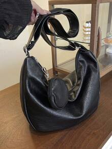 新款时尚女士休闲手提包，带零钱包，别致大容量单肩斜挎包，柔软 PU 皮革，百搭通勤风格