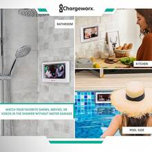 CHARGEWORX Portable Waterproof Shower Phone Holder, Wall-Mountable Smartphone Holder For Bathroom Or Kitchen, Touchscreen-Enabled, Anti-Fog Design, Universally Compatible