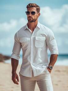 Men's Casual Hawaiian Beach Long Sleeve Shirt, Versatile Summer Holiday Top, Fall