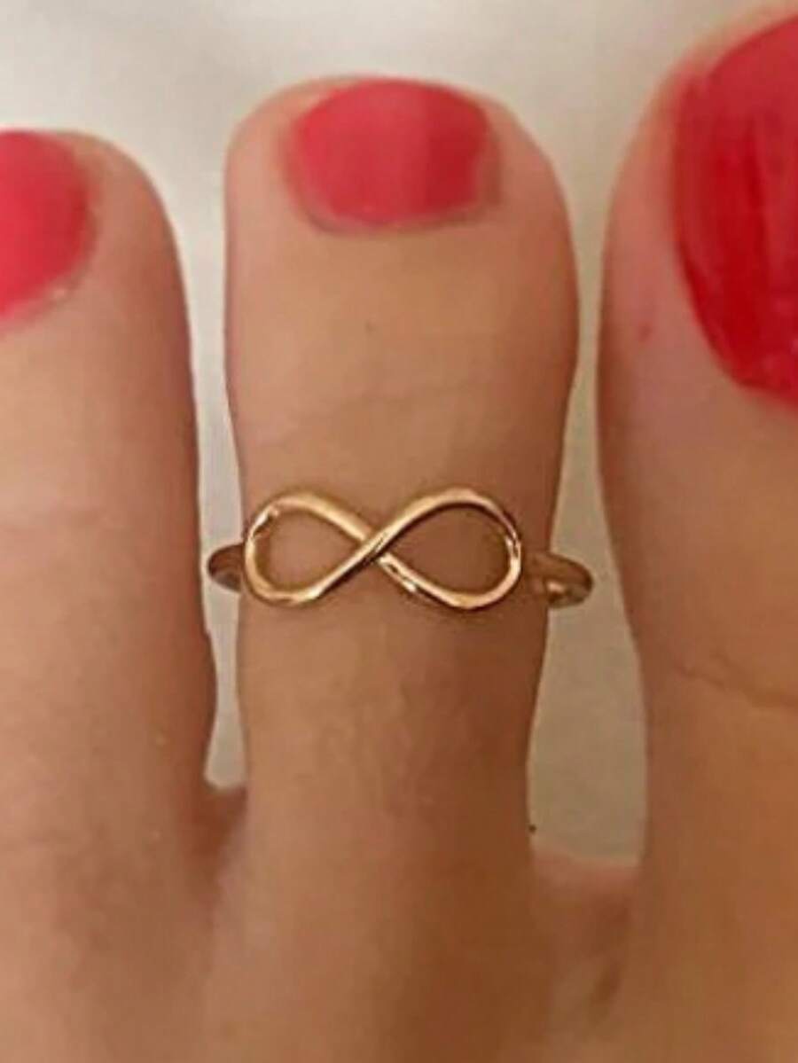 1 件简约手工数字 8 形脚链/脚饰，适合女士，适合海滩和约会 - 金色 - 查看 1