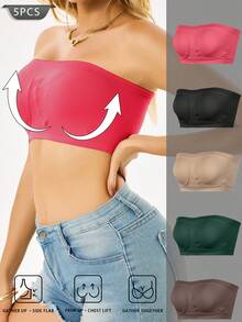 5pcs Women'S Strapless Bras - Seamless High Elasticity No Padding, Breathable Nylon/Elastane Blend, Solid Color Casual Elegant Design For Casual Attire Bras For Women, Breathable Knit Fabric, For Party Style - 彩色 - 查看 6