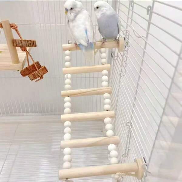 Natural Wood Color Parrot Climbing Ladder, Adjustable Parrot Playground Perch, Random Color