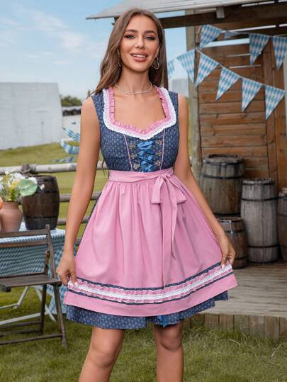 Robe tablier décorative avec effet blocs de couleurs pour costume de fête d'Halloween, costume de barmaid pour le festival de la bière allemande, COS