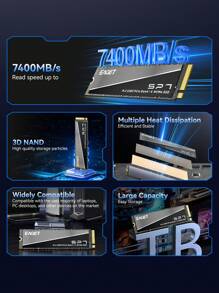 1TB/2TB/4TB SSD M.2 2280 PCIe Gen 4x4 NVMe con velocidad de hasta 7400MB/S, unidad de estado sólido interna de alto rendimiento y transferencia de datos ultra rápida para PC, portátil y juegos