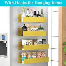 HuggieGems Metal 4 Pack Magnetic Spice Storage Rack Organizer For Refrigerator And Oven, Black Fridge Organizers And Storage - Gold - View 2