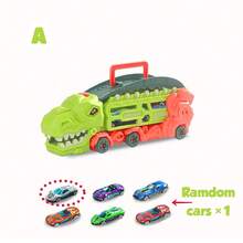Mini pista de carrera de dinosaurios lanzador de coches, juguete transformable de doble modo con lanzamiento de un solo botón, juguete portátil para viajes para niños de 3 a 5 años (1 coche de aleación al azar) - Multicolor - Ver 10