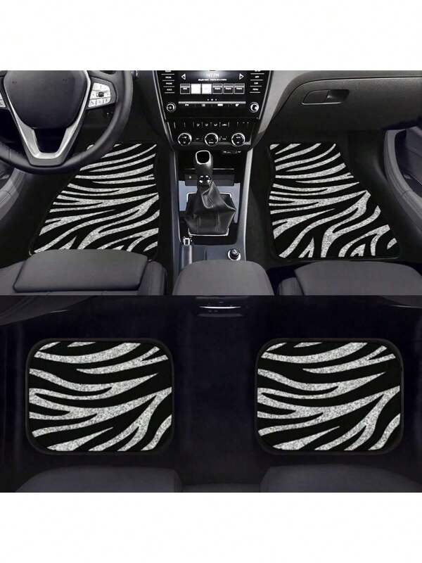 Juego de 4 alfombrillas para el piso del automóvil con estampado animal de cebra, 4 piezas para el frente y la parte trasera