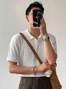 GRDR Men's Casual Solid Color Short Sleeve Knit Top, Summer - White - View 4