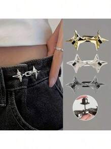 1pair/2pairs Fashionable Jeans Waistband Retractor With Button, Adjustable Waist Size, Star Shaped