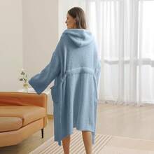 Bearberry Hooded Robe Cozy Leopard Robe Lightweight Soft Plush Bathrobe With Pockets For Women - Grey - View 8