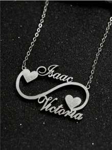 1pc Customized Double Name Infinity Necklace Girl Jewelry Stainless Steel Personalized Double Nameplate Heart Pendant Necklace, Custom Necklace, Name Necklace, Silver Chain Necklace Unique Customized Birthday Gift Couple Gift