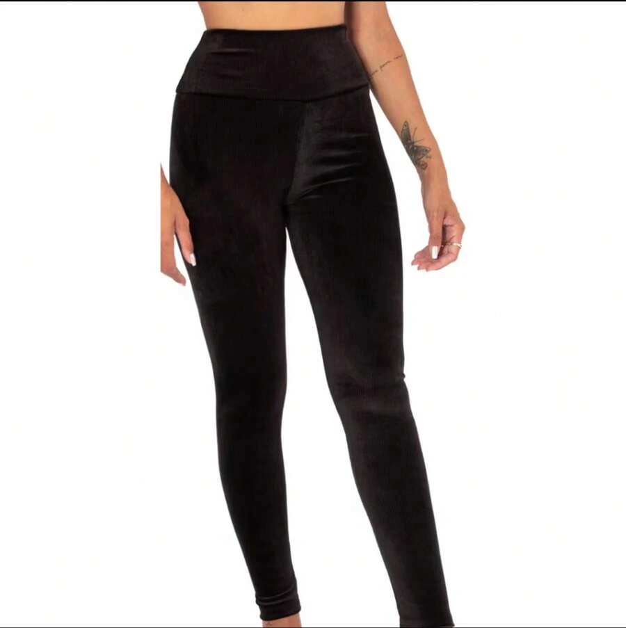 HIGH WAIST VELVET PANTS - Black - View 1