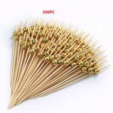 500/200/100PCS Cocktail Picks, Fancy Toothpicks For Appetizers, Decorative Skewers For Appetizers Drinks Party Fruit, 4.7 Inch Long Wooden Bamboo Gold Ball Food Sticks Charcuterie Boards Accessories