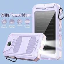 Pin dự phòng năng lượng mặt trời 36800mAh có đèn pin LED và la bàn, dùng cho mọi điện thoại di động và thiết bị điện tử, thích hợp cho kỳ nghỉ hè, du lịch/cắm trại ngoài trời và dự phòng khẩn cấp. - Màu tím nhạt - Xem 1