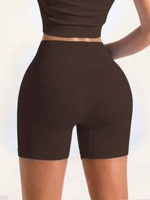 女士高腰弹力纯色百搭短裤，适合户外、度假、健身房、运动