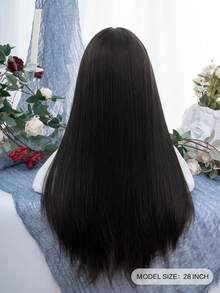 alicegarden 1 合成耐热直发假发，黑棕色刘海式假发，28 英尺长，日常使用，自然逼真的假发 - 黑棕色 - 查看 4