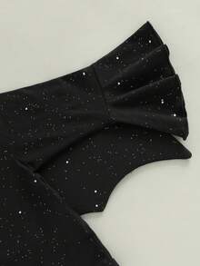 Toddler Baby Girl Bat Costumes Glitter Batwing Long Sleeve Romper With Bow Headband 2 Piece Halloween Outfit - Black - View 5