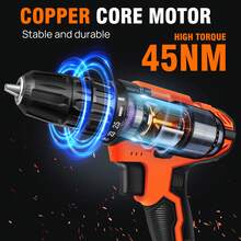 Vandise 21V Cordless Drill Driver & Screwdriver Hammer Drill Kit - 45Nm Max Torque, 2-Speed, 25+1 Torque Settings, 3/8" Chuck, LED Work Light, Includes 2 X 1.5Ah Lithium-Ion Batteries & Charger, Carry Storage Case - Perfect For Home DIY, Construction & Garden Projects - 橘色 - 查看 10