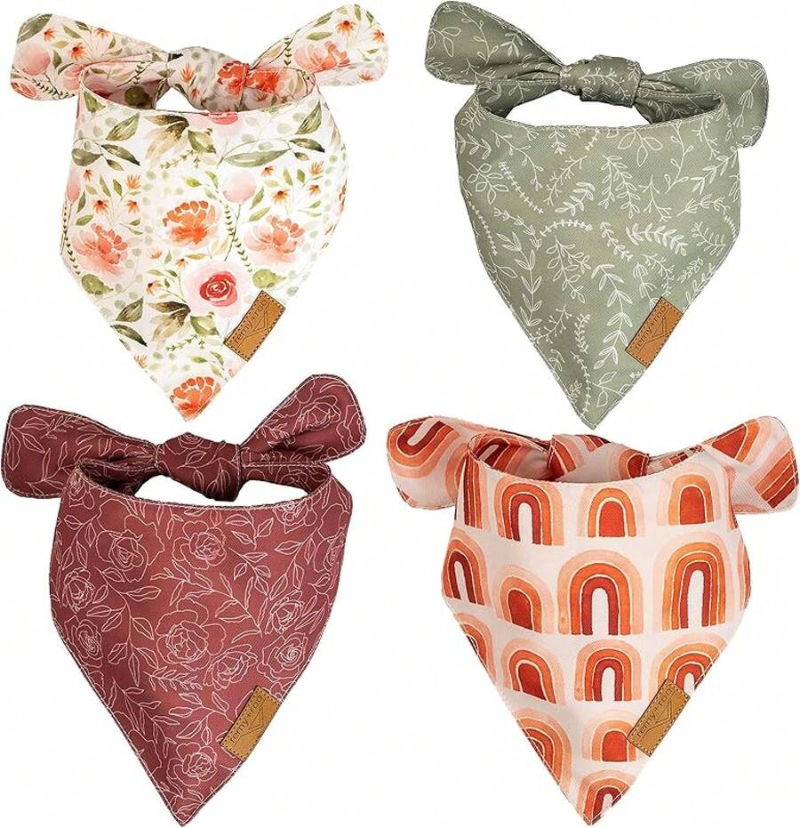 Remy+Roo Large Spring Dog Bandanas - 4 Pack Rubi Set| Premium Durable Adjustable Polyester Fabric| Patented Shape Bandana, Floral BandanaChristmas - XL - View 1