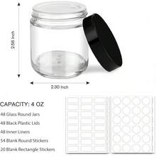 4 Oz Amber Glass Jar With Lids, 48 Pack Small Glass Candle Jars With Lids & Sticker, Empty Cosmetic Containers For Sample, Cream, Spice, Lotion, OintmentsSHEIN - Clear-Black Lids - 查看 3
