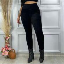 HIGH WAIST VELVET PANTS - Black - View 2