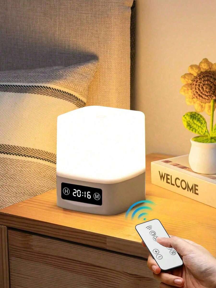 1pc LED Rechargeable Bedside Lamp, Level 3 Dimming, Digital Clock And Touch Control, Child/Adult Night Light, Sleeping Companion