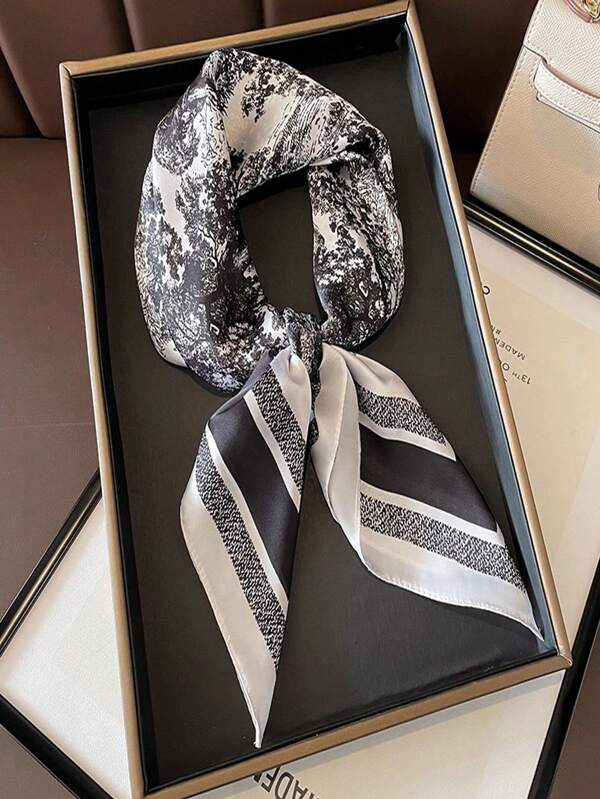 1 pièce Élégant foulard en soie artificielle de 70 cm, motif fleur de cajou, foulard polyvalent mode à nouer en croisé