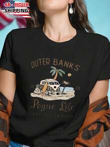 P4L Pogue Life Paradise On Earth Womens T Shirt Casual Summer Tee  Graphic Top Comfortable Soft Cool Gift Fashion Outfit - Black - View 1