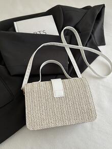 2026 Summer Straw Woven Small Handbag For Women, Fashionable Solid Color Shoulder Crossbody Square Bag - Beige - View 7