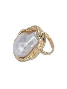 Vintage Irregular Pearl-Look Ring Women's Knuckle Rings, Unique Fashion Open Tail Ring Design