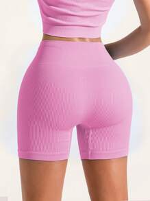 Pantaloncini da donna a vita alta, elastici, di colore unito, versatili, adatti per fitness e allenamento