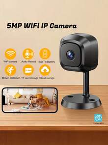 1PC 5MP 室内监视器，WiFi 摄像头，室内高清摄像头，红外夜视功能，家庭宠物监视器，人体检测和记录功能，便携时尚相机 - 黑色 - 查看 10