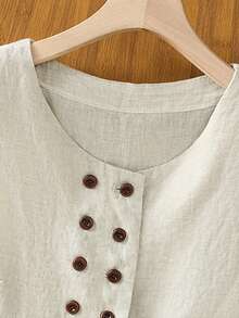 Vintage Loose Fit Round Neck Double-Breasted Sleeveless Top, Versatile Casual Jacket