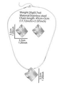 Aomogo 2pcs Asymmetrical Luxurious Creative Stainless Steel Geometric Leaf Textured Necklace & Earrings Set, Suitable For Daily Wear